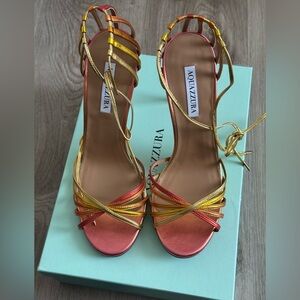 Aquazzura Red and Gold Strappy Heels